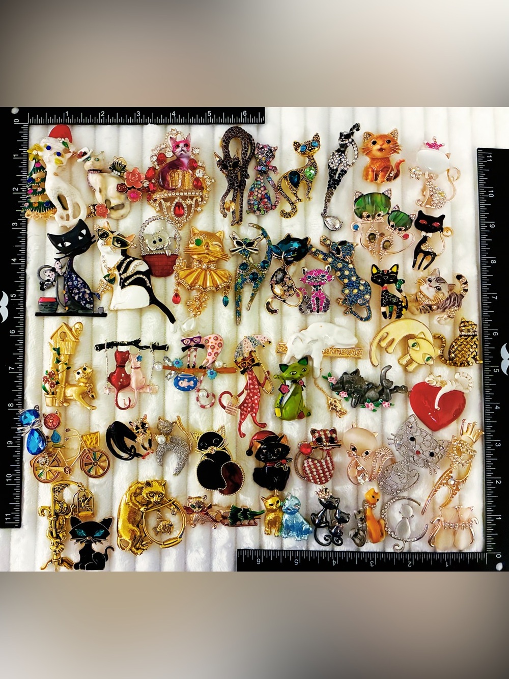 50 Pc Lot Cat Brooch Pins Rhinestone Enamel Crystal Animal Jewelry Mixed Styles